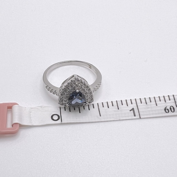 Sale $20 Firm! Sterling Silver Trillion Shape Tanzanite Cz and Clear Cz Ring - Picture 14 of 16